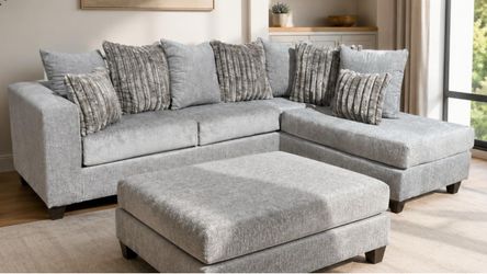 Smoke gray Sectional with Soft Accent Pillows