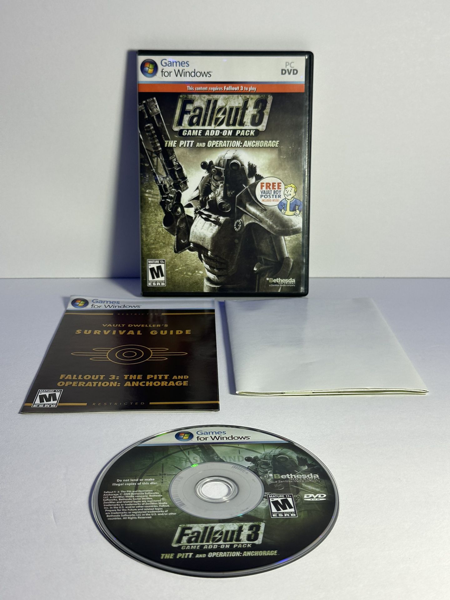 Fallout 3 (PC DVD ROM 2009) Ubisoft Complete w/ Original Insert & Map / Poster **COMPLETE