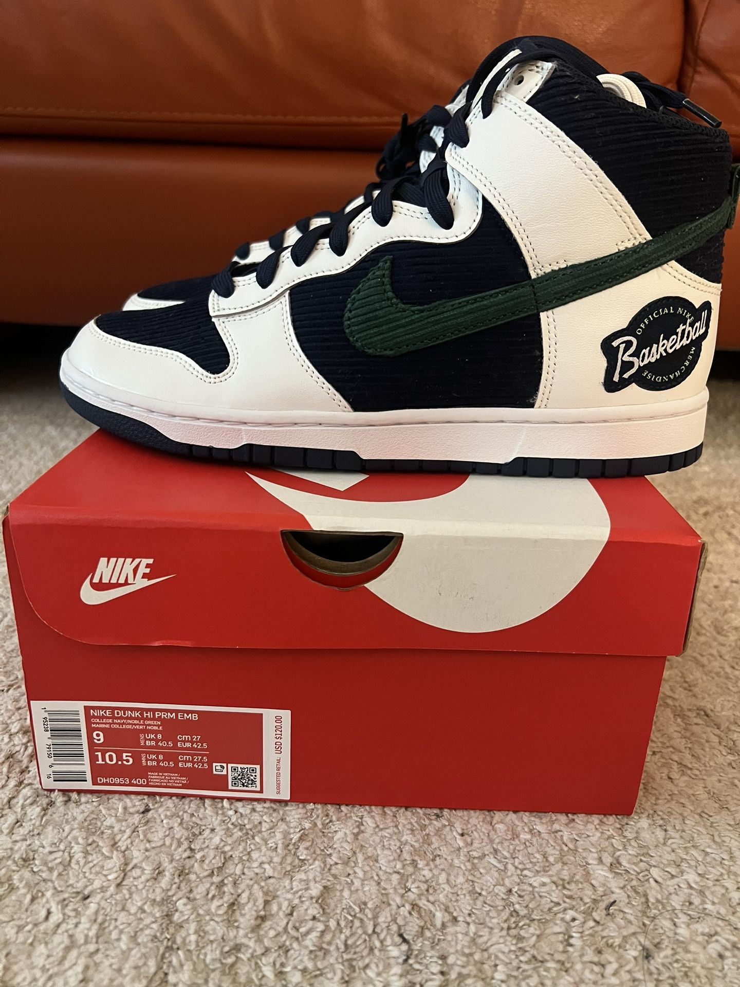 nike dunk high sports specialities white navy size 9