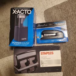 (LOT) BRAND NEW - Xacto Pencil Sharpener + Hole Punch + Stapler 
