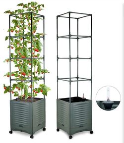 Tomato Planter Pot Tomato Box Raised Garden Bed 56.5" Tall Self-Watering and Water Indicator Planter for Tomato Outdoor Indoor Metal Trellis for Climb