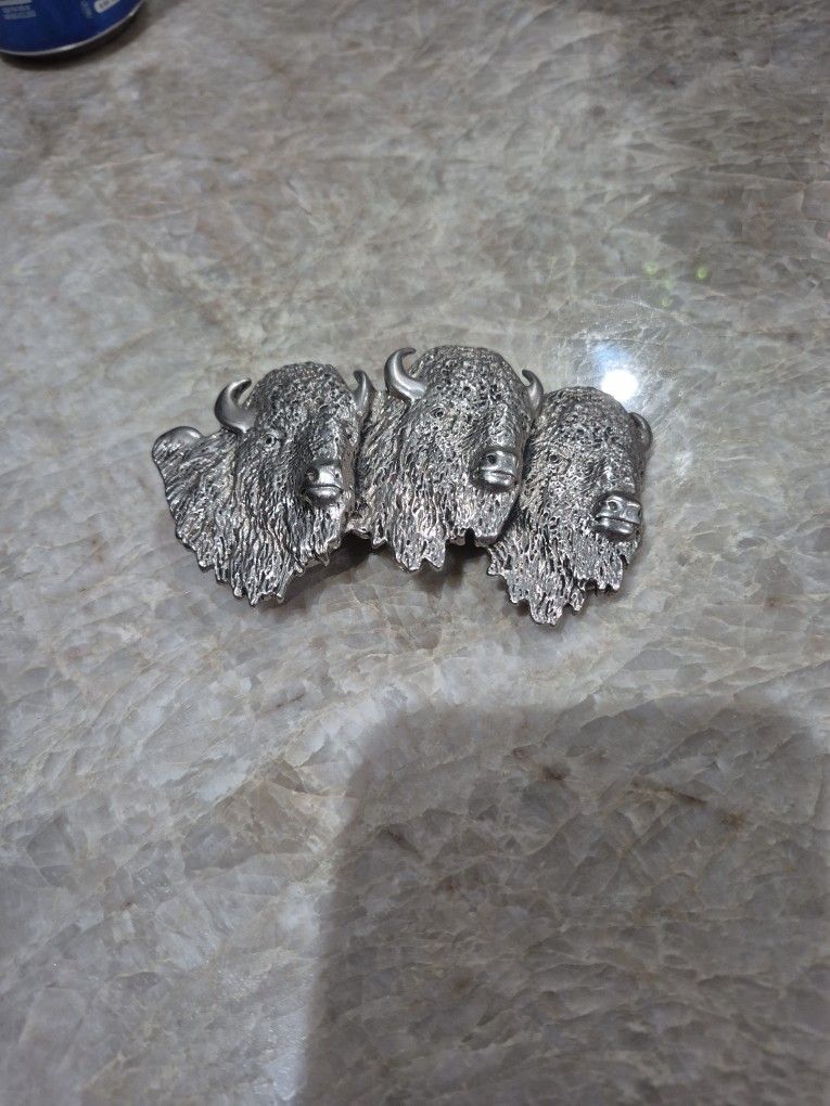 Vintage A. Goldstein Sterling Silver Teiple Bison Belt Buckle