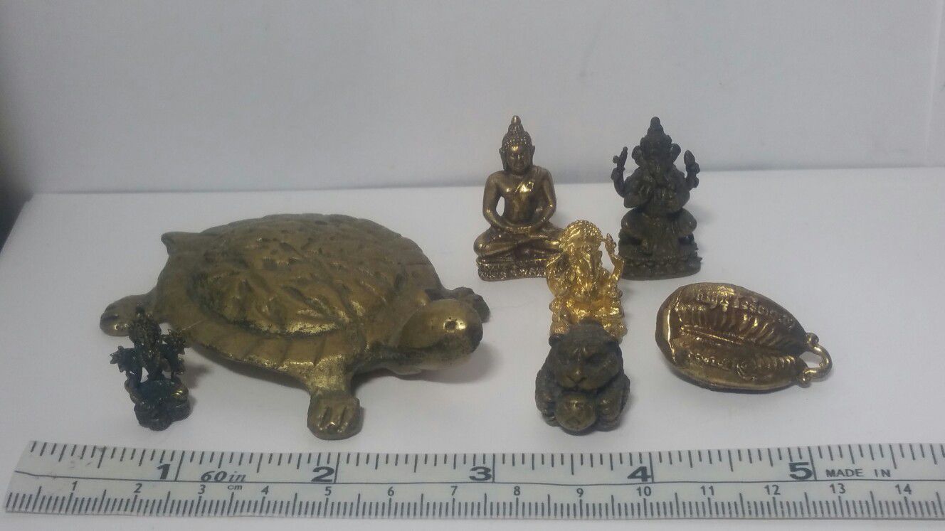 Asian Brass Amulet Miniature Statues Collection 7 Pcs.