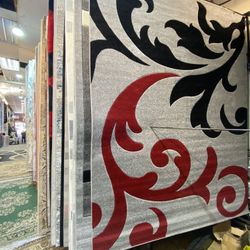 8x10 Area Rugs Carpet Rugs Transitional Design Thick Colors Gray Red Black White