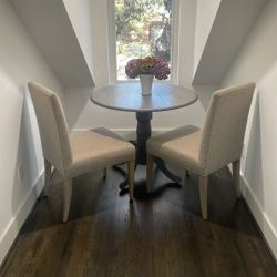 Crate And Barrel Chairs And Gray Wooden Accent Table 