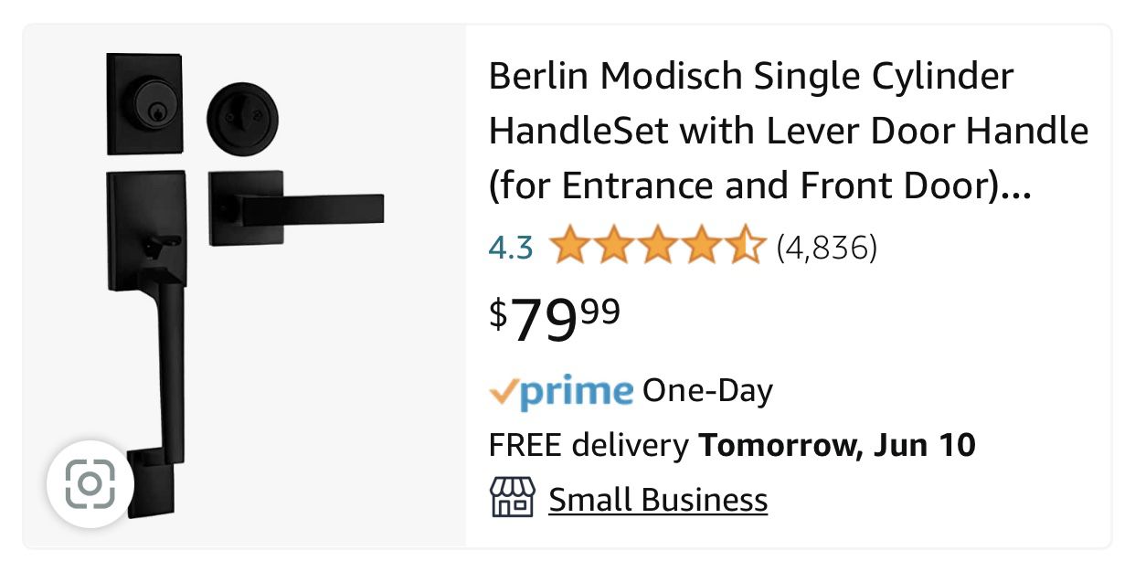 Berlin Modisch Single Cylinder HandleSet with Lever Door Handle (for Entrance and Front Door) Reversible for Right and Left Handed and a Single Cylind
