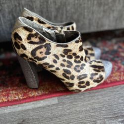 Sam Edelman Felix Leopard Print Genuine Calf Hair Ankle Boots Us Sz 8.5 M