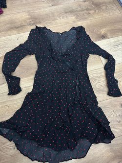 Express small Black Red Polka Dot Ruffle Wrap Dress