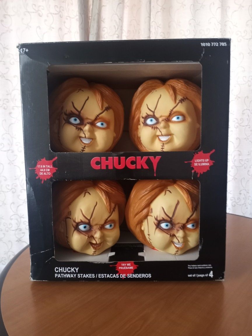 Chucky Doll Head 4pk Pathway Stake Lights Halloween Decoration 