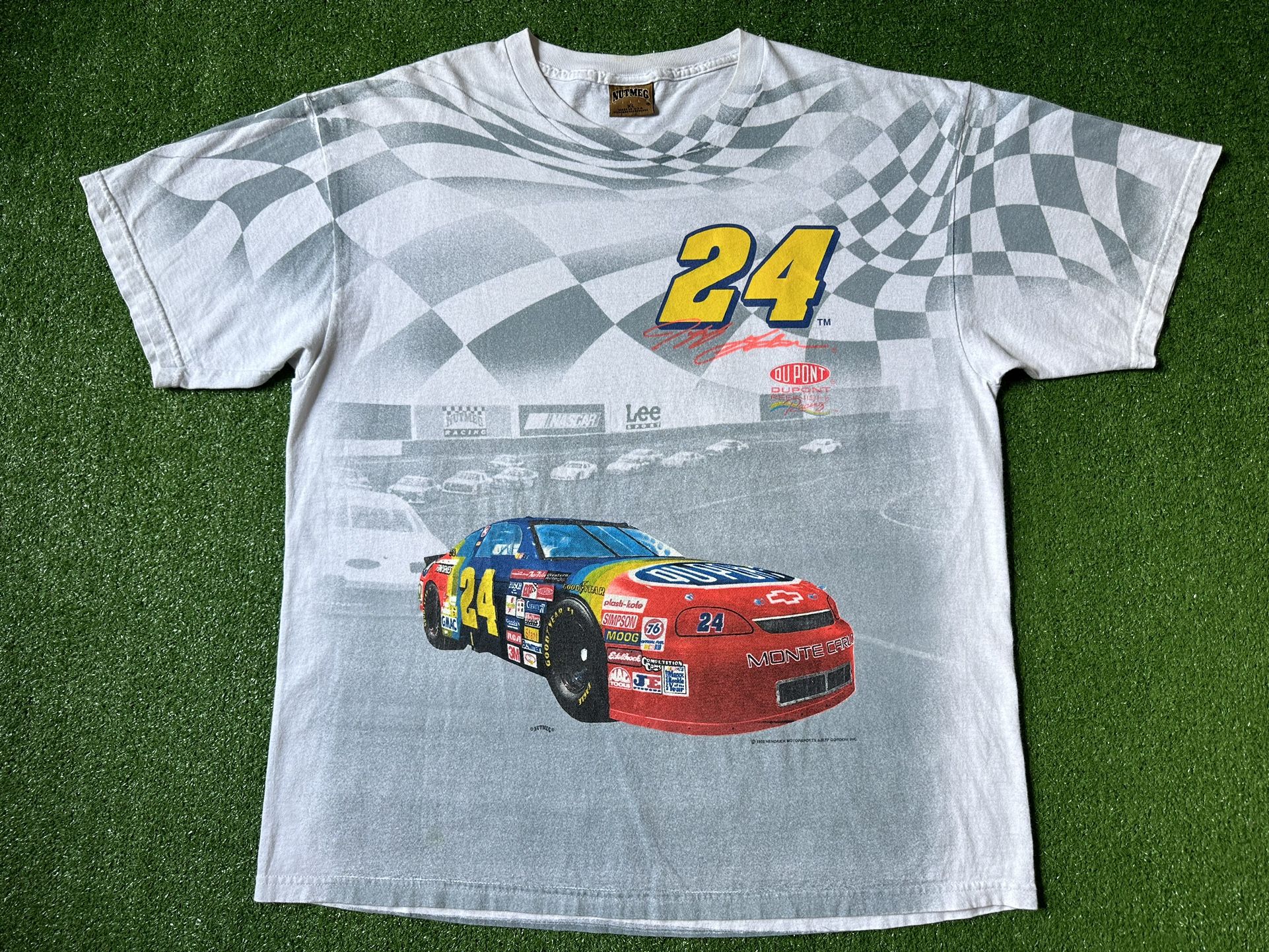 Vintage 90s Jeff Gordon NASCAR Nutmeg Mills AOP T Shirt Size XL