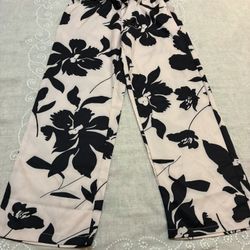 SHEIN Girls Size 11 Pink Black Floral Dress Pants Elastic Waist W/Pockets