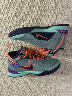 Nike Labron’s Boys Low Top Athletic Sneakers US 7.5 Turquoise Purple Orange