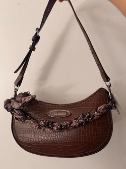 Steve Madden Brown Croc-Embossed Shoulder Bag