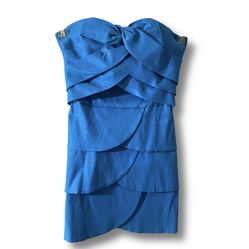 Scalloped Blue Strapless Cocktail Dress 