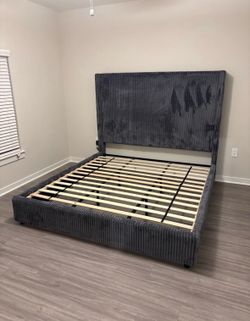 NEW IN BOX- 68” Tall Charcoal Platform Bed Frame King & Queen Size  Bluetooth Speaker, USB