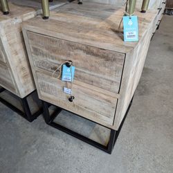 Two Drawer Mango And Iron End Table