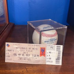 mets game ball and ticket 