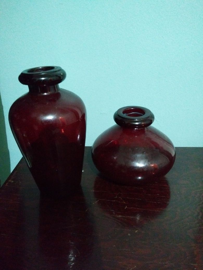 Pair of Antique Chinese garlic-head glass bottles.