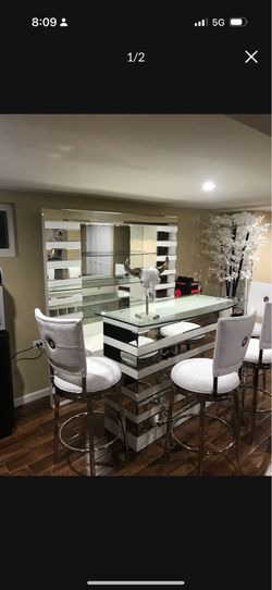 Bar stools, bar, and shelf’s