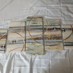 AWLXPHY Decor Abstract Wall Art Blue for Living Room Decoration 5 Pieces Retro