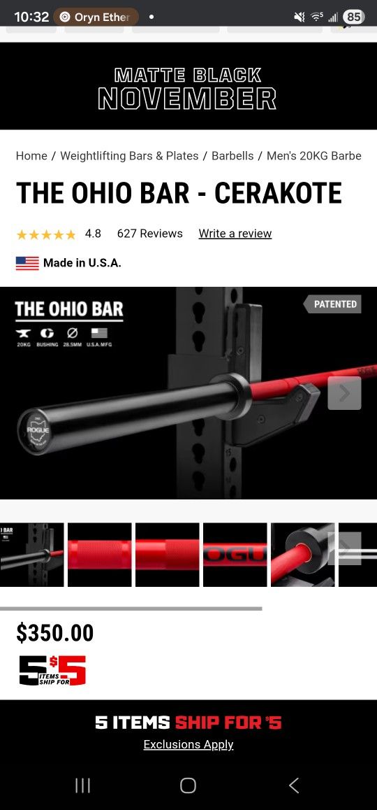 The Ohio Bar - RED/BLACK Cerakote