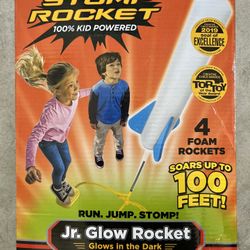 Stomp Rocket Jr Glow Rocket Launcher for Kids - 4 Glow-in-The-Dark Rockets - Outdoor Fun Toy Gift for Boys & Girls - STEM Soft Foam Blaster Set