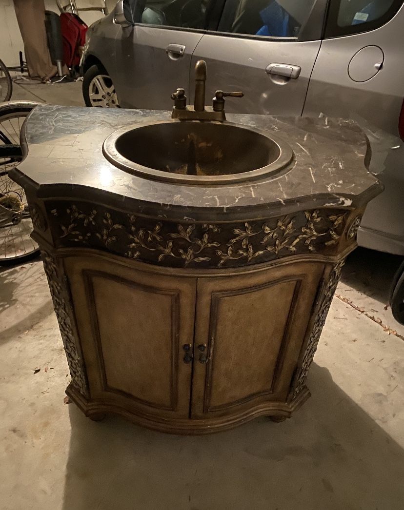 Vintage bathroom vanity marble top brass sink 450.00
