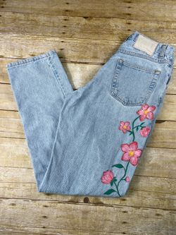 Dungarees High Sierra Blue Loose Fit Jeans Women's Size 33 X 34 - Flower Design