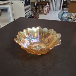 Vintage Sunflower Bowl Iridescent Marigold Carnival Glass 7.25"W X 2.75"H