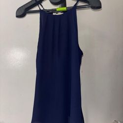 Navy Blue Sheer Halter Top - Size Small