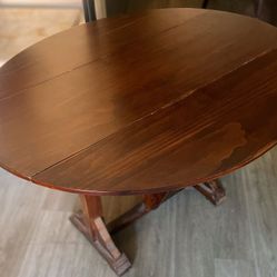 Vintage Wood Round Leaf Trifold Dining Table 