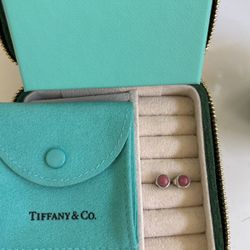Genuine Tiffany&Co. Sterling Silver And Rhodonite Elsa Peretti Color By The Yard Stud Earrings 