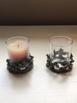 Pair of pewter votive candle holders