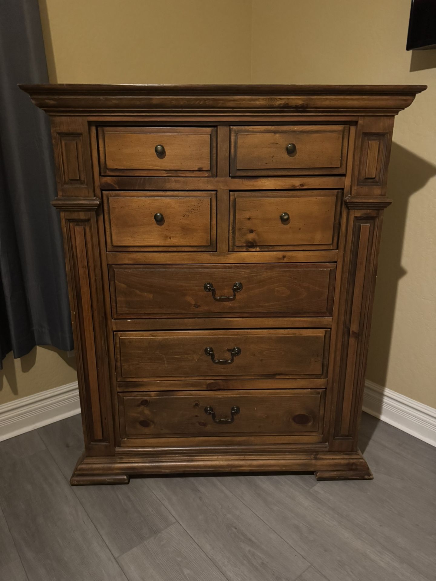 1” Solid Oak Dresser, Tall Cabinet And Mini Cabinet