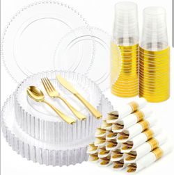 Cheerserve 350pcs Plastic Dinnerware Set Clear 50 Guests for Wedding
Fancy Beaded Plastic Plates