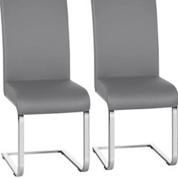 Dining Living Room Chairs High Back Pre Assembled Chairs with PU Leather Surface and Metal Legs for Kitchen Wedding Louge, Set of 2, Gray