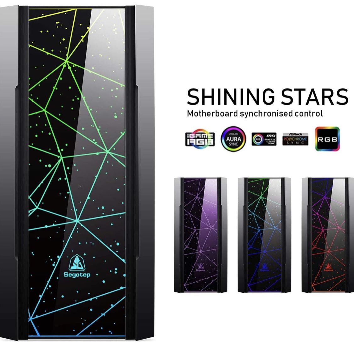 Segotep Phoenix ATX Black Mid Tower PC Gaming Computer Case USB 3.0 Type-C Ports / Graphics Card Vertical Mounting with Tempered Glass & RGB Front Pan