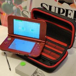 Nintendo New 3DS XL Red Handheld Video Game Console w/ Case
