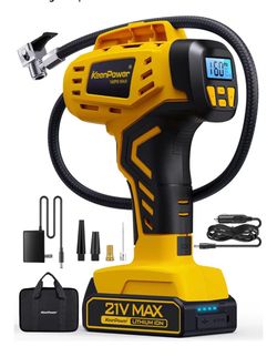 Tire Inflator Portable Air Compressor 21V Battery Powered 160PSI 5X Faster Inflation, Dual Power Supply, Auto Shut-Off, Digital Pressure Gauge, Air Pu