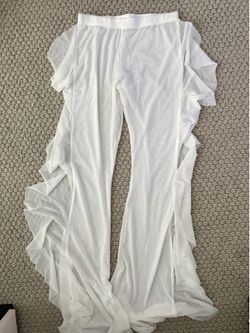 White Ruffled Swim Cover Up Pants