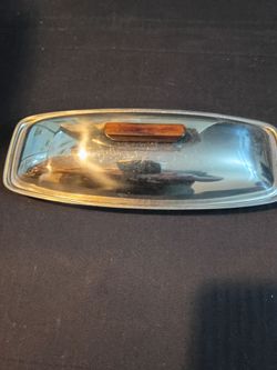 Vintage 18-8 stainless steel butter dish.