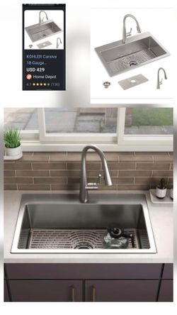 Cursiva 18-Gauge Stainless Steel 33 in. Single Bowl Drop-In Kitchen Sink with Faucet