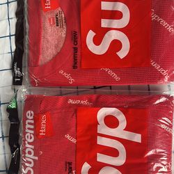 SUPREME/ HANES THERMAL PANT AND CREW RED  LOGOS SZ XL/XG FW20 WEEK 13 