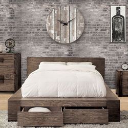 Brand New Rustic Natural Tone Low Profile Cal.King Size Bed Frame