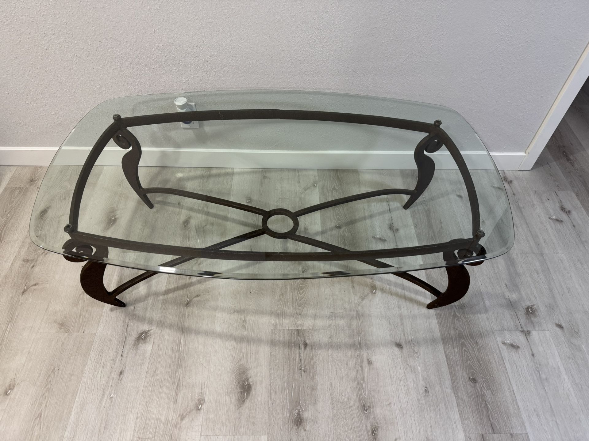 Glass & Wrought Iron Coffee Table – Excellent Condition