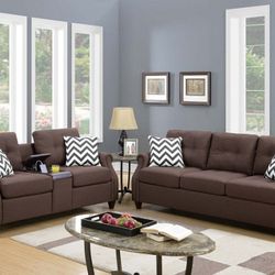 Sofa  &  Loveseat W/USB Console-Dark Coffee