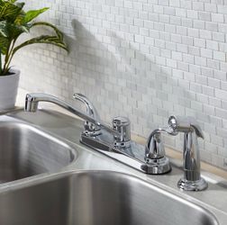 Project Source Dover Chrome Double Handle Deck-mount Kitchen Faucet