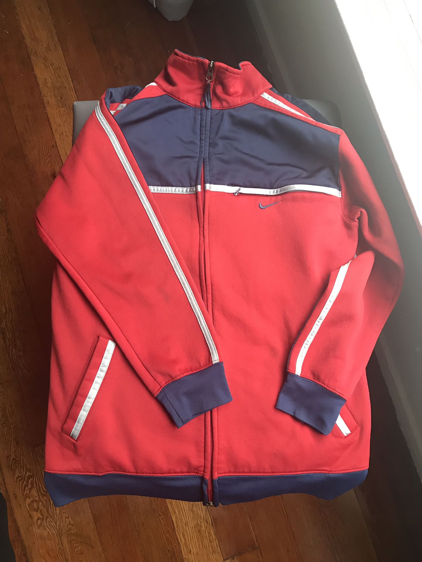 Kids Nike Track Jacket Suit Top Zip Up Sweater Red Navy Grey Pinstripes Size Large