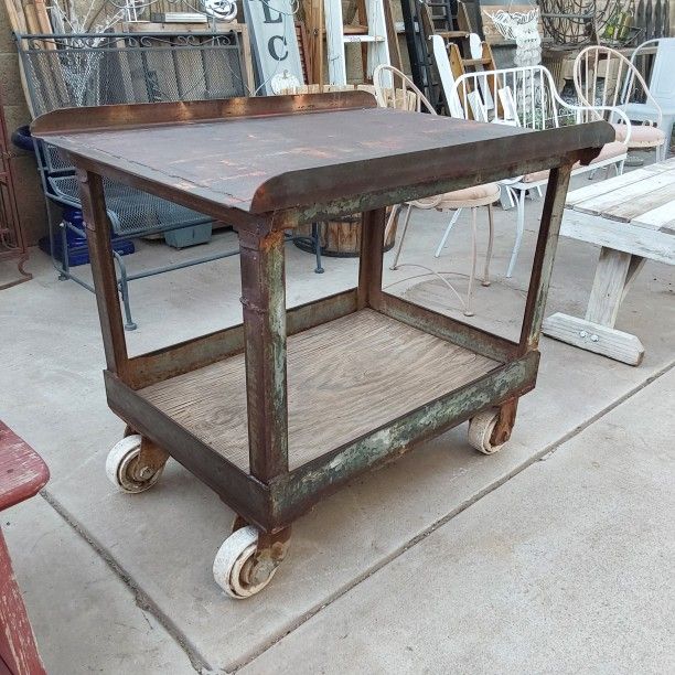 Metal Work Table on Wheels - $195
