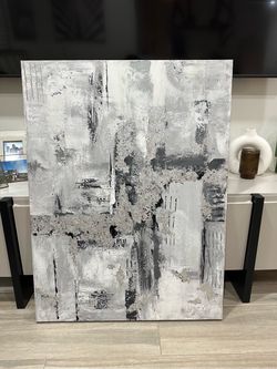 Abstract Canvas Painting Gray Black Silver